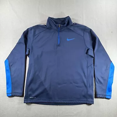 Nike ThermaFit Quarter Zip Sweatshirt Mens Large Blue Fleece Pullover Sweater • $14.99