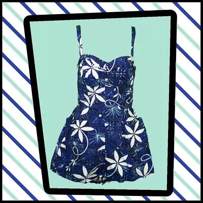 ALFRED SHAHEEN 1950s Hawaiian SWIMSUIT/PLAYSUIT  Blue/White UK Size 8-10  195 B • £137.49