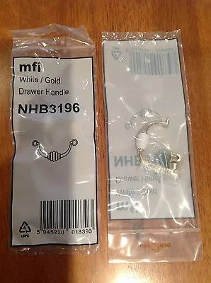 MFI White/Gold Ceramic Drop Drawer Handles    NHB3196   JOB LOT OF  10 • £9.99