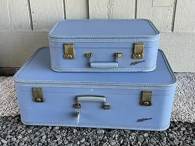 Vintage Lady Baltimore Luggage 2pc Set Hard Case Suitcase Blue/Green Without Key • $39.99