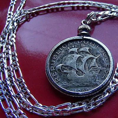  SILVER Portugal SHIP Coin Necklace On An 18  925 Sterling Silver Italian Chain • $92.22