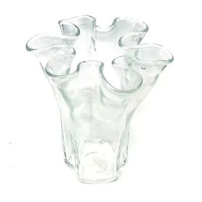 Vintage 8  Hand Blown Clear Glass Handkerchief Vase Muurla Finland • $31.50