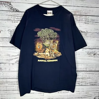 Vintage Walt Disney World Animal Kingdom Big Graphic T-Shirt Navy Blue Men’s XL • $24.29