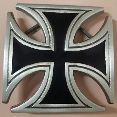 Maltese Celtic Iron Cross Belt Buckle Pewter Independent With Black Enamel Inlay • $40