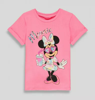 Girls Disney Minnie Mouse T-Shirt Bright Pink Summer Top Baby • £5.75