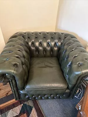 Genuine Leather Chesterfield Club Chair Antique Green Comfy Great Condition !! • £150