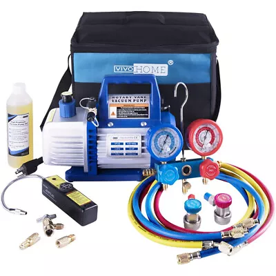 $138.99 • Buy 4 CFM Vacuum Pump HVAC Refrigeration AC Manifold Gauge R134A R502 Kit ETL Listed