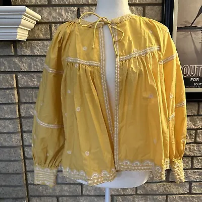 $50 • Buy Zara Yellow Embroidered Bolero Style Short Cotton Jacket Size M