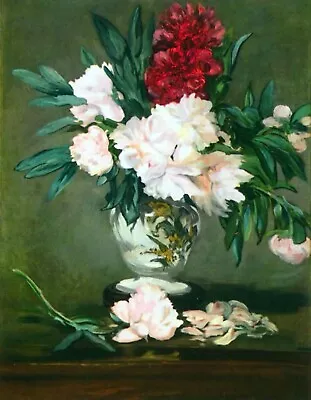 Still Life Vase With Peonies By Manet Giclee Fine Art Print Repro On Canvas • $49.95