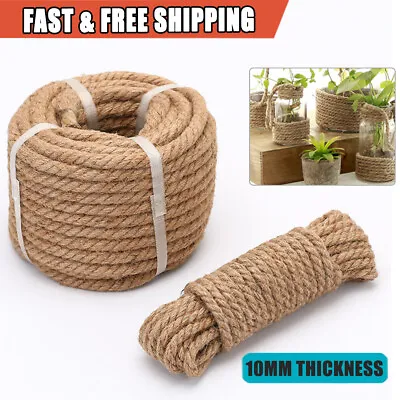 £5.99 • Buy 10mm Thick Natural Jute Hessian Rope Cord Braided Twisted Decking Boating Garden