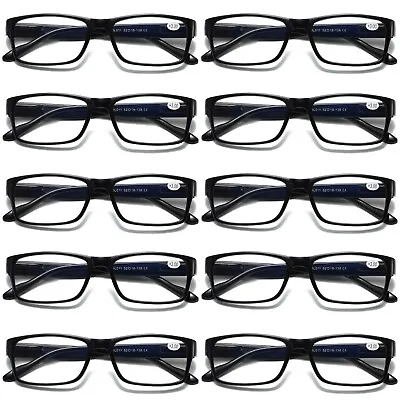 10 PK Mens Unisex Blue Light Blocking Reading Glasses Black Spring Hinge Readers • $19.99