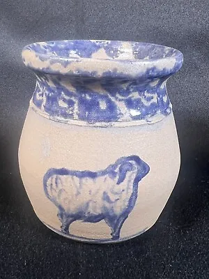 Vtg Ellis Pottery Stoneware Crock Marked Sheep Salt Glaze • $20