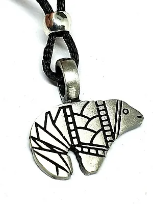 Zuni Bear Pendant Necklace Fetish Totem Pewter Native American Anshe Strength • £7.35