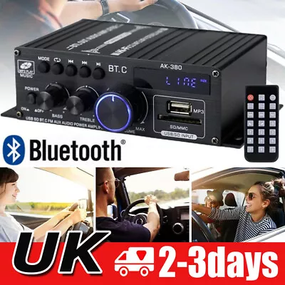 NEW! Mini Bluetooth Digital Power Amplifier USB Music Player FM Stereo Audio Amp • £18.90