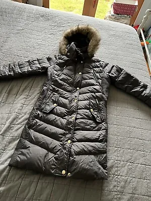 Michael Kors Faux-Fur Trim Hooded Down Puffer Coat Womens Small Long Gray NWOT • $65