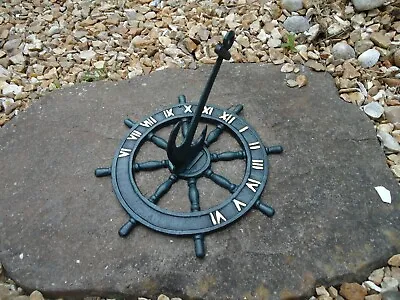 Ships Anchor & Wheel Sundial Heavy Cast Iron -  A Very Nice Nautical Garden Gift • £28.99