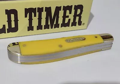 Old Timer Vintage Yellow Hunting Pocket Knife Schrade Trapper ! • $15.50