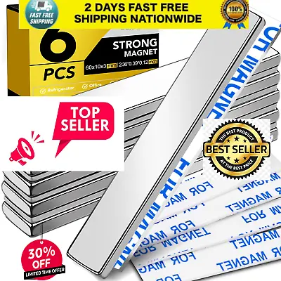 Strong Magnet Strips Heavy Duty - Rare Earth Magnets With Adhesive - Pack Of 6 F • $8.25