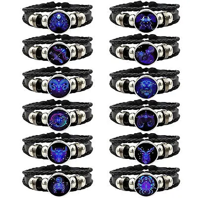 Zodiac Signs Spirit BraceletAdjustable 12Constellation Zodiac Leather Bracelets • £6.09