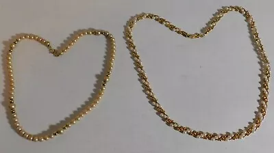 Vintage Trifari Faux Pearl Gold Tone Beaded Necklaces Jewelry - Lot Of 2 - Read • $38.99