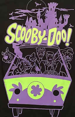 Junior XS S M L XL XX Scooby Doo In Mystery Machine Glow In The Dark Black Shirt • £11.67