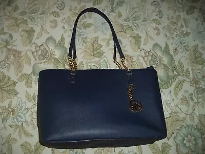 Navy Blue Michael Kors Shoulder Tote Bag With Gold Chains • $30