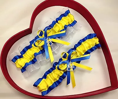  Yellow Royal Blue White Wedding Garter SELECT Size And Charm • $18.71