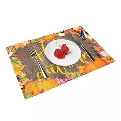 Hello Autumn Pumpkin Maple Leaf Sunflower Fruit Soft Elegant Placemats Set Of... • $14.06