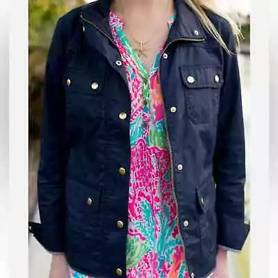 J. Crew M Womens Navy Blue Utility Zip Up Button Jacket • $38.25