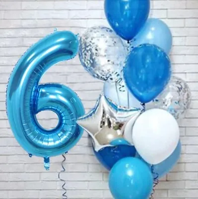 £5.99 • Buy Blue Balloon Age 6 Bundle X12 Pieces Confetti 6th Birthday Party Decorations 