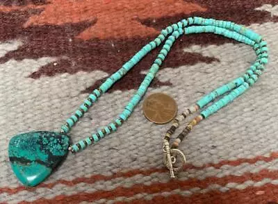 Southwestern Vintage Nevada Turquoise Pendant Necklace/22 (g153c-w1) • $35