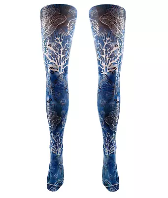 Ladies Tights Snake Print Blue Sea Life Over The Knee Socks Vintage OTKS Pop • £14.75