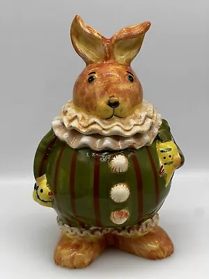 Rabbit/Bunny Cookie Jar Canister Easter Spring Green Holding Rubber Duck 11” • $25