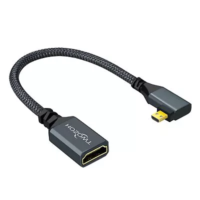 Right Angled Micro Hdmi To Hdmi Adapter Cable Nylon Braided 90�Degree Micro H • $12.99