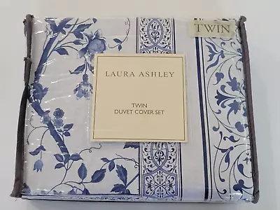 Laura Ashley Charlotte Twin Duvet Cover Sham Set Blue White Floral • £86.77
