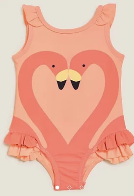 M&S Pink Swan Frill Swimsuit EXCELLENT CONDITION UNWORN 0-3 Months • £5