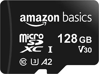 Amazon Basics Micro SDXC Memory Card 100 MB/s 128 With Full Size Adapter A2 U3 • $18.54