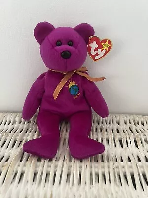 TY BEANIE BABIES MILLENIUM BEAR Teddy 1999 P.E Pellets RARE • £14.99