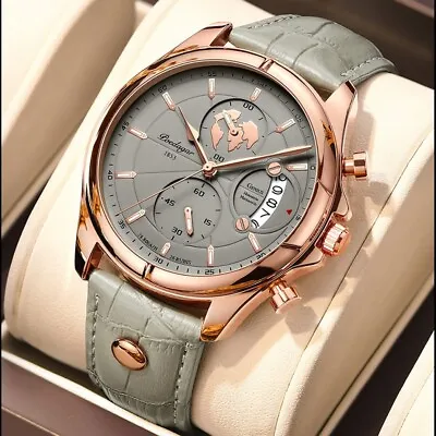 Men Watch Fashion Chronograph Leather Quartz Watches Waterproof Men's Wristwatch • $19.99