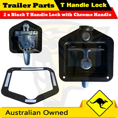 2x Black T Handle Lock With Chrome Handle Flat Finish Toolbox Canopy Trailer • $42.99