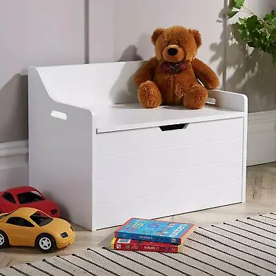 £46.99 • Buy White Painted Wooden Storage Ottoman Bench Toy Cabinet Bedding Trunk Chest