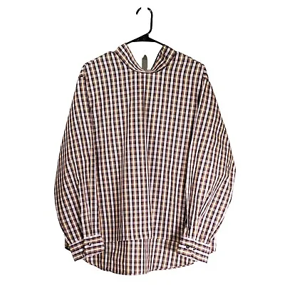 Zara Women's Blouse Plaid Check Mock Neck Shirt Back Tie Long Sleeve Top XL NWT • $45.55