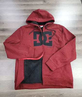 DC SHOES CO Hoodie Jacket Size XL Red Fleece Lined Sherpa Skater Y2K Full Zip • $54.95
