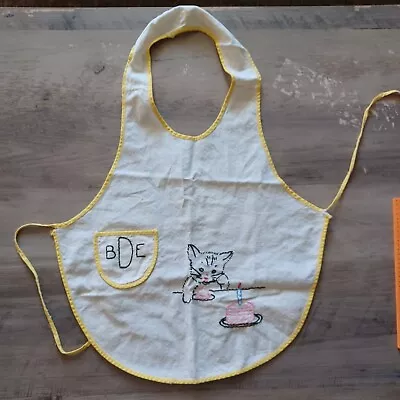 Vintage Handmade Child's Apron Smock Cat Embroidery ~ 1 Year Birthday • $10