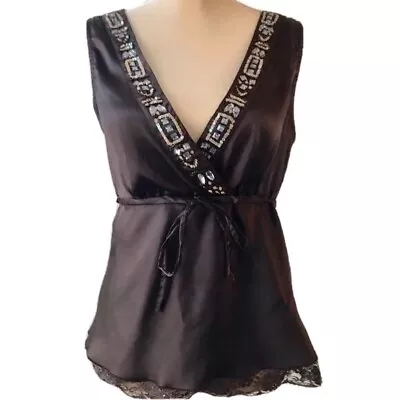 Vero Moda Brown Tunic Tank Top With Lace Beads And Sequins MEDIUM • $18