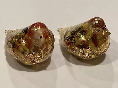 (2) Vintage Murano Art Hand Blown Hollow Glass Gold Red Birds Vetro Artistico • $49.99