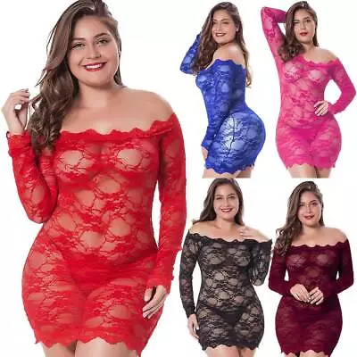 £10.29 • Buy PLUS SIZE Women Sexy Lingerie Lace Babydoll G-String Underwear Nightwear Dress