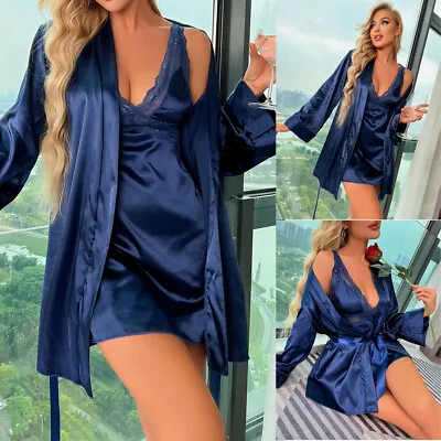 $21.98 • Buy Sexy Women Silk Robe Slip Dress Sets Teddy Babydoll Lingerie Nightgown Sleepwear