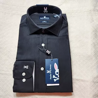 Psycho Bunny Long Sleeve Dress Shirt  Slim Fit Black Stretch 15.5 34/35 (VV) • $53.74