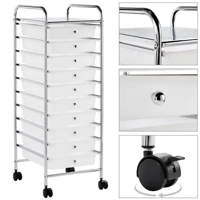 White 10 Drawer Rolling Storage Cart Organizer W/ Lockable Wheels File Cabinets • $67.50